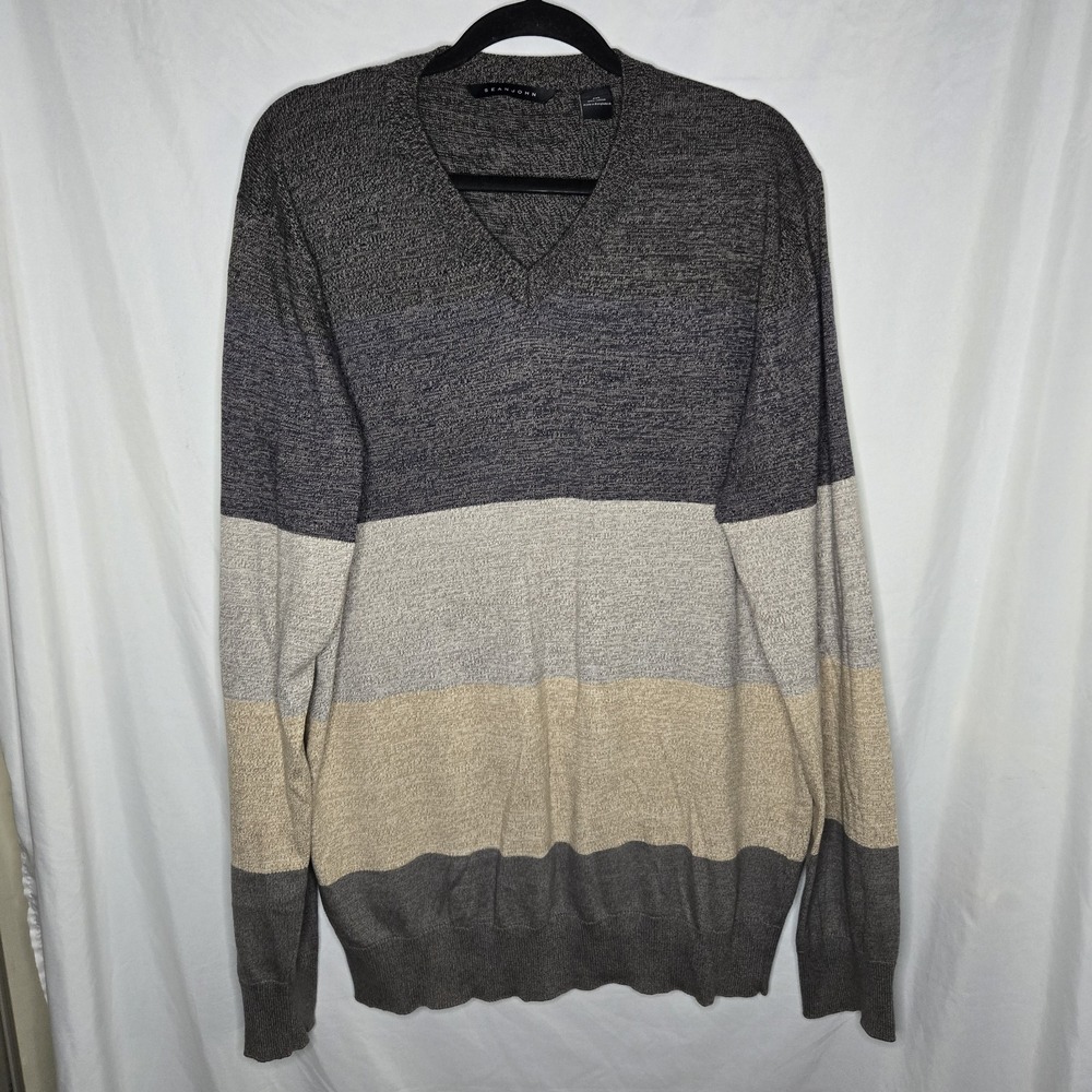 Sean‎ John Men's 2XL V-Neck Color Block 100% Cotton Sweater Classic Academia